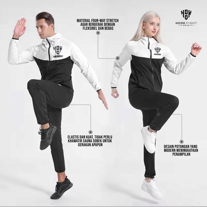 Jaket Sauna Suit Olahraga Baju Jas Pembakar Lemak Elastis Baju Sauna Olahraga Pembakar Lemak Hook
