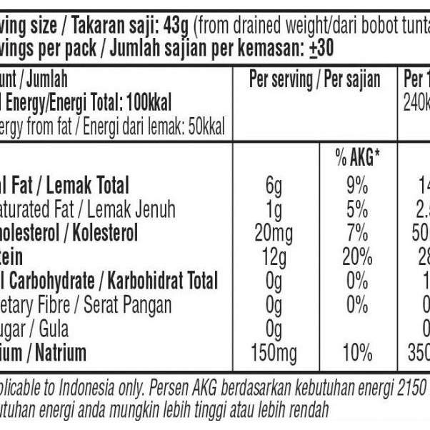 

Ikan Tuna Kaleng Chunk In Oil Ayam Brand 2 Pcs 150Gr
