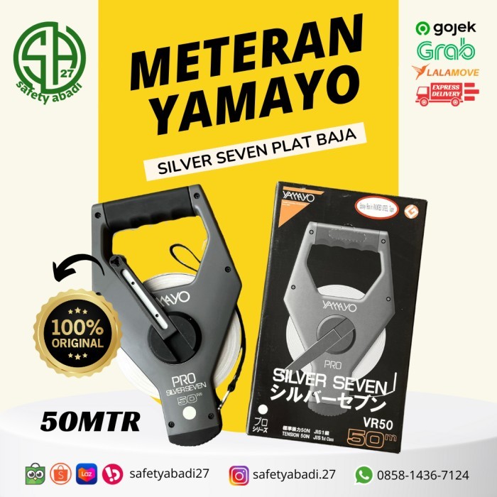 

Meteran YAMAYO 50M / Silver Seven VR50 Steel Plat Baja Asli Japan