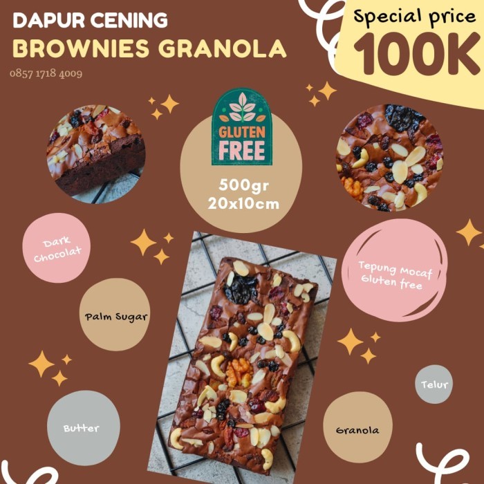 

Brownis Panggang Gluten Free Topping Granola