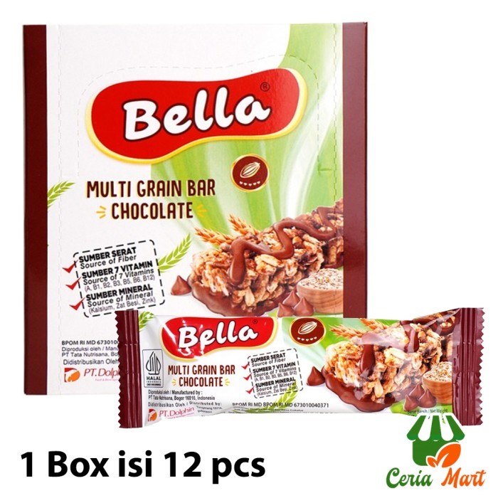 

Granola Bar Bella Multigrain Chocolate Snack Sereal Bar Box isi 12 pcs