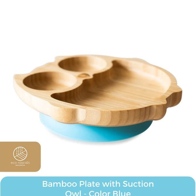 Eco Rascals Bamboo Owl Plate With Suction - BLUE