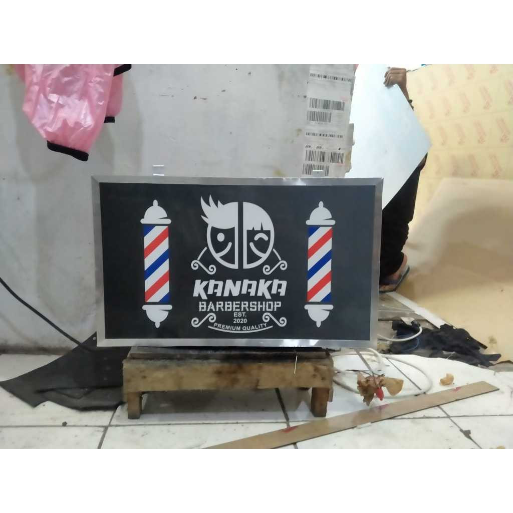Neon Box Akrilik 2 muka BARBERSHOP Ukuran 30x50cm