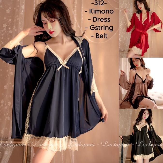 Sexy Lingerie Kimono Wanita Baju Tidur Sexy Lingerie Kimono2In1 312