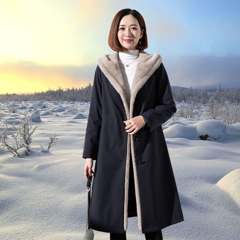 Mantel Parka Model Korea, Mantel Parka Potongan Panjang, Mantel Bulu Mink Imitasi Modis