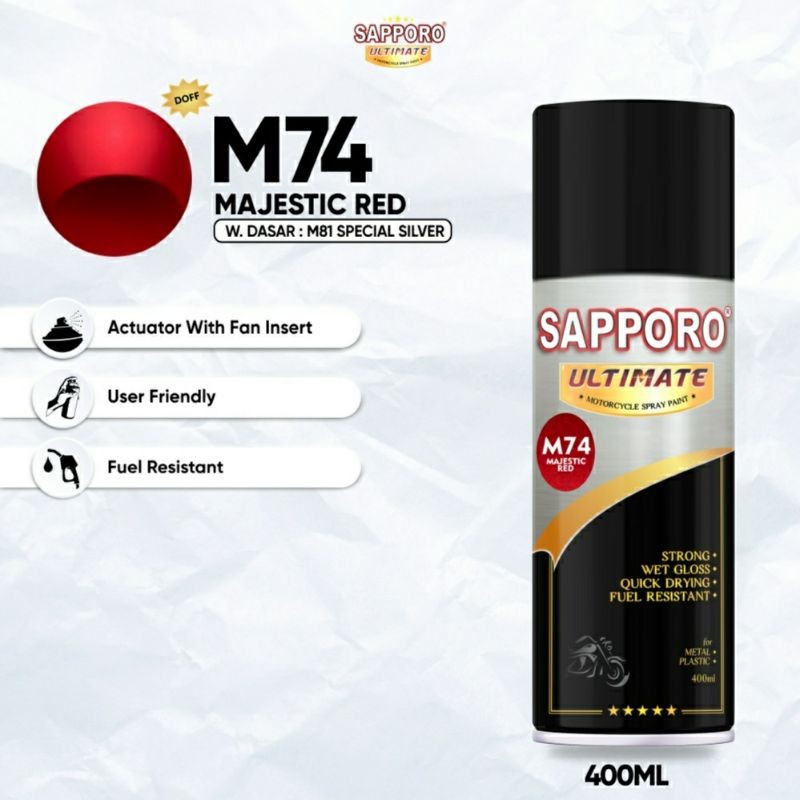 #MAU# Cat Semprot Sapporo Ultimate M74 Majestic Red 400ml Merah Cerah Terang Metallic Cat Spray Duco