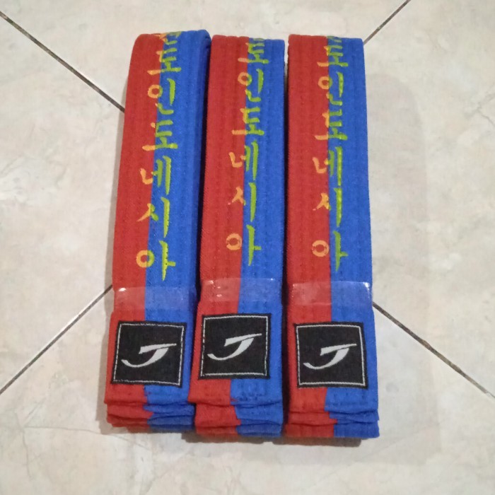 Sabuk Taekwondo Warna Biru Strip Merah Sabuk Beladiri