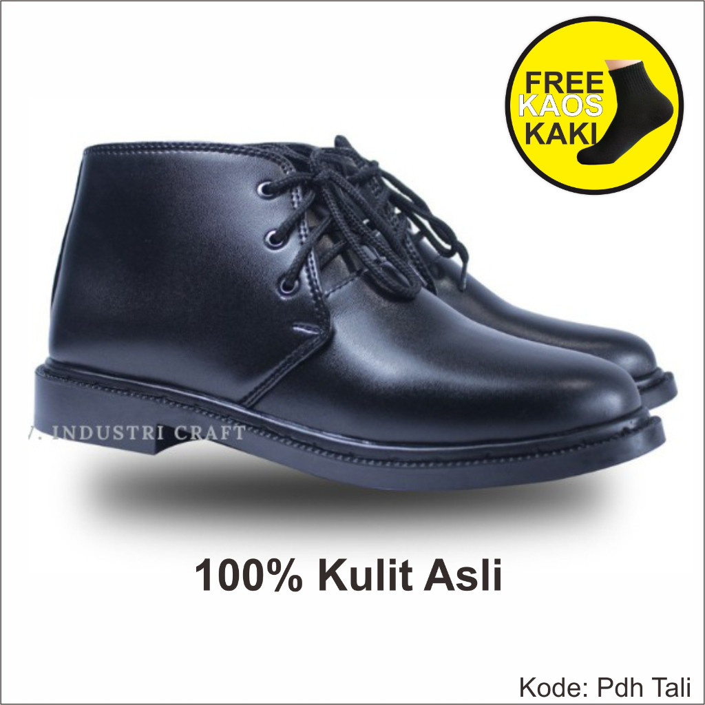 Pantofel Premium Sepatu Pantofel PDH Tali Pria 100% Kulit Asli Warna Hitam Cocok untuk TNI Polisi