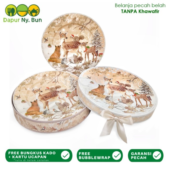 

NEW! Christmas Gift Plate Set / Paket Natal 2 Piring Roti Ukuran 75inch - Autumn Deer Limited