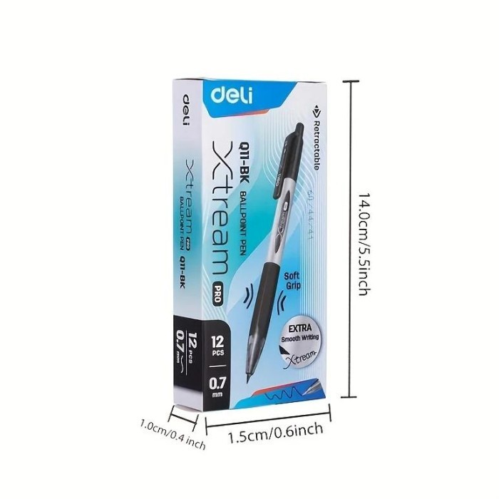

Terbaru Deli 12pcs High Quality 0.7mm Ballpoint Pen Black Blue Ink Portable Signature Pen Writing