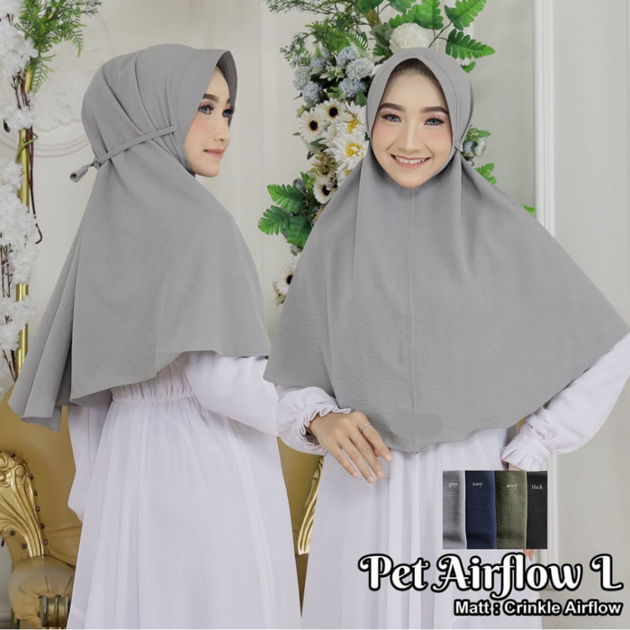 Jilbab Bergo Crinkle Airflow Pet L/Hijab Instan Bergo Crinkle Premium