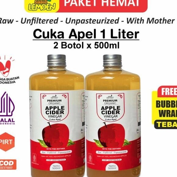 

Cuka Apel Organik 1 Liter Cider Vinegar With The Mother - Cuka 2 X 500Ml