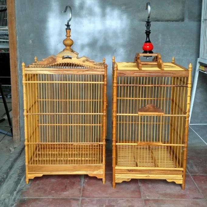 Kandang burung kotak NO 2 kayu jati komplit tangkringan makan dan minu