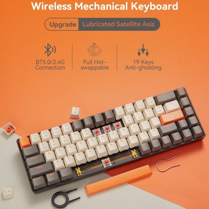 TERMURAH - Ziyoulang K68 Wireless Mechanical Keyboard Bluetooth Multi Devices