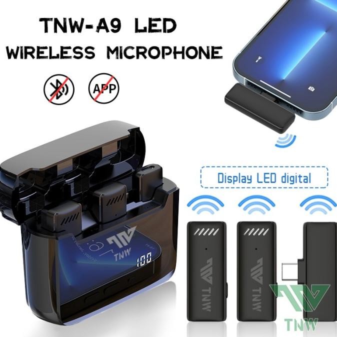 TNW-A9 Wireless 2 Microphone Dual Mikrofon Youtuber Vlog Charging Case