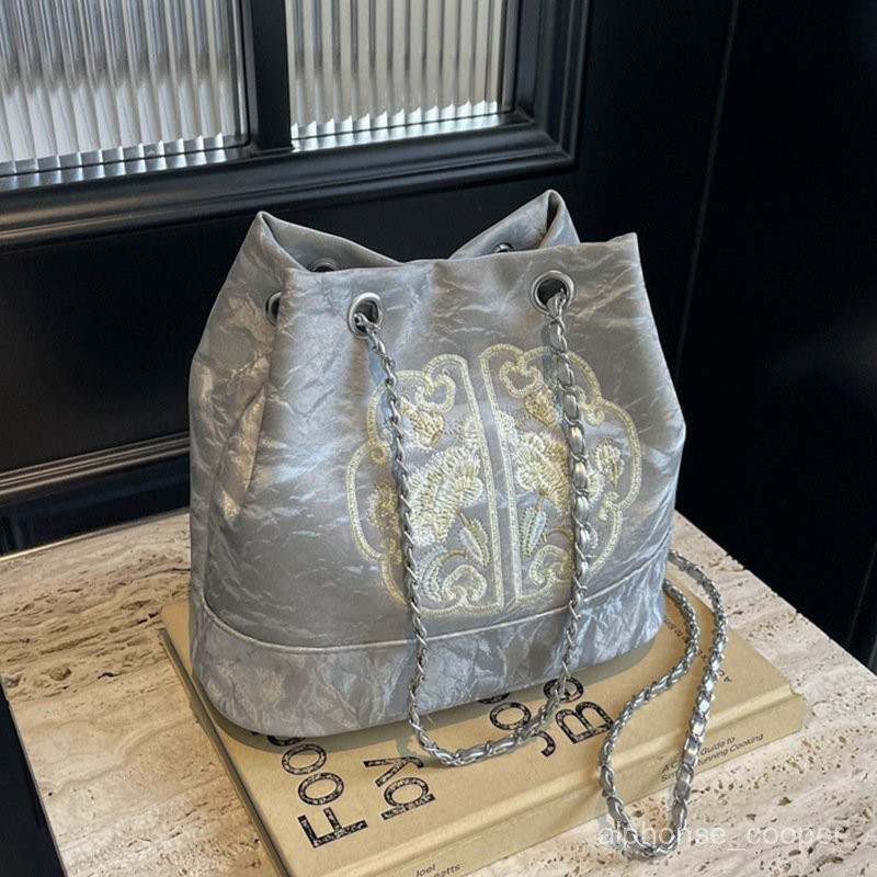 Tas Selempang Gaya China Wanita, Ransel Kapasitas Besar, Tas Selempang Rantai Tekstur Cina