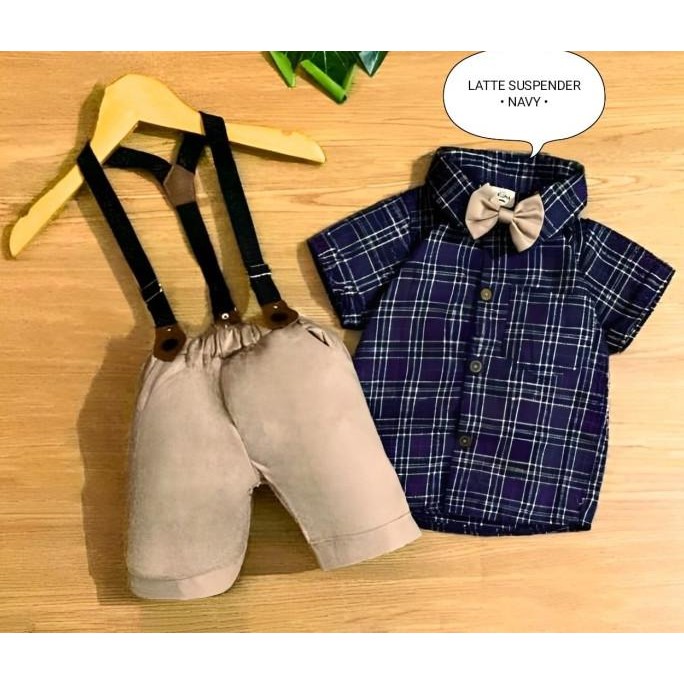 BAJU BAYI LAKI LAKI OUTFIT KOREAN STYLE MOTIF LATTE SUSPENDER 2710T