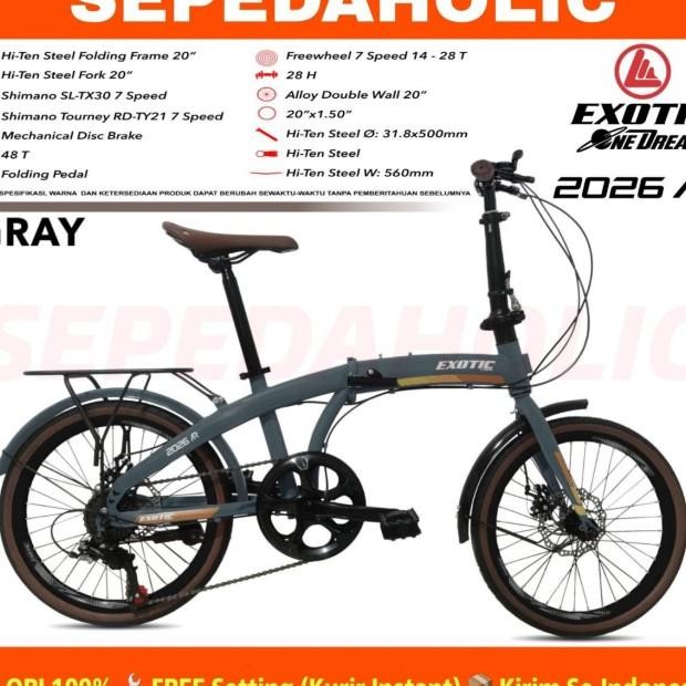 Sepeda Lipat Exotic 2026 Ar Ukuran 20 Inch 7 Speed Rem Cakram Boncengan