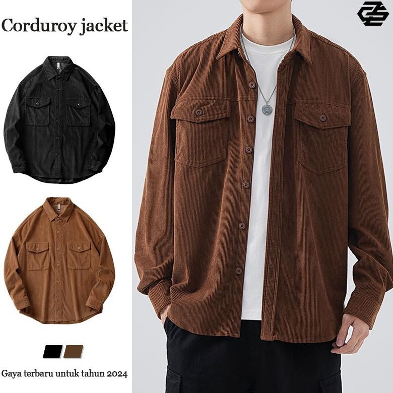 Sr - Kemeja Korduroi Polos Pria Lengan Panjang Jaket Corduroy Pria Kemeja Corduroy Pria Korean Style