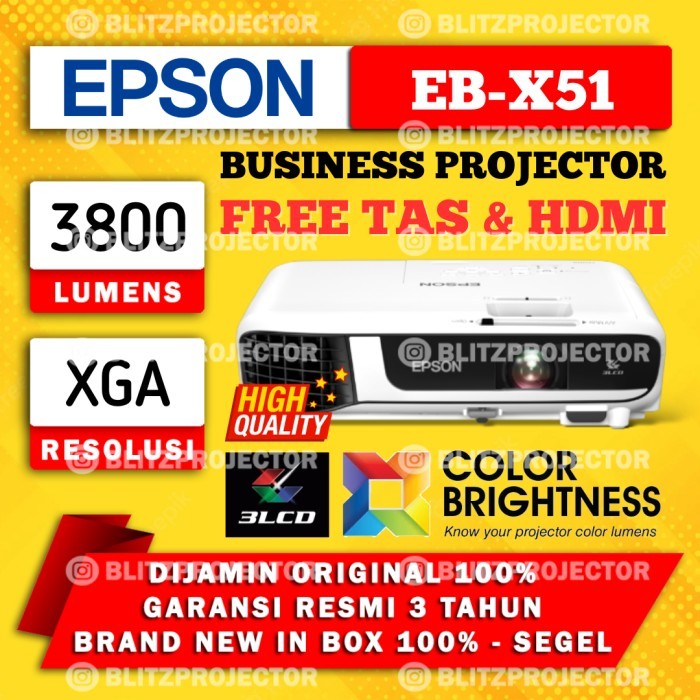 Promo Projektor - Proyektor - Epson Eb X51 ( Pengganti X450 ) 3800 Lumens