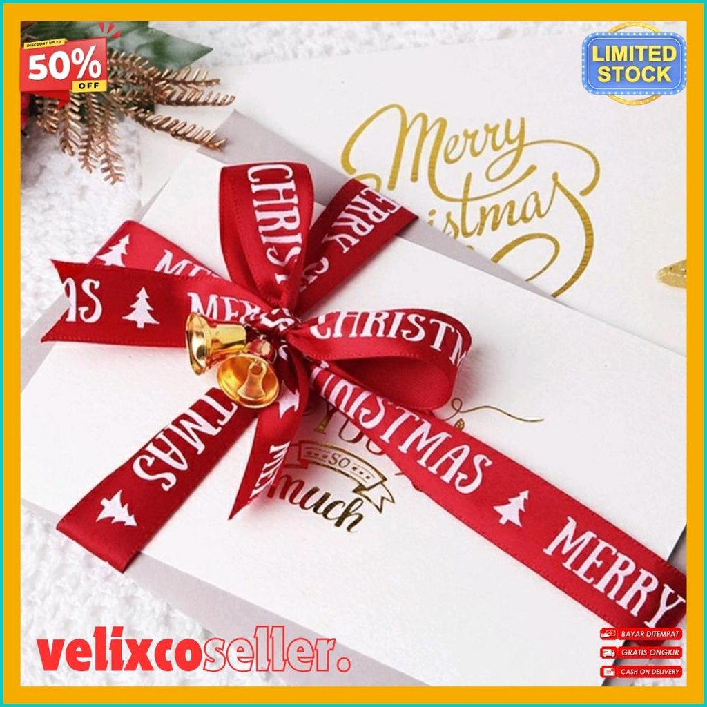 

[Roll 25 Yard Pita Natal] Pita Natal Parcel Hampers Merry Christmas / Hiasan Aksesoris Pohon Natal 2 Cm (Lagi Rame)