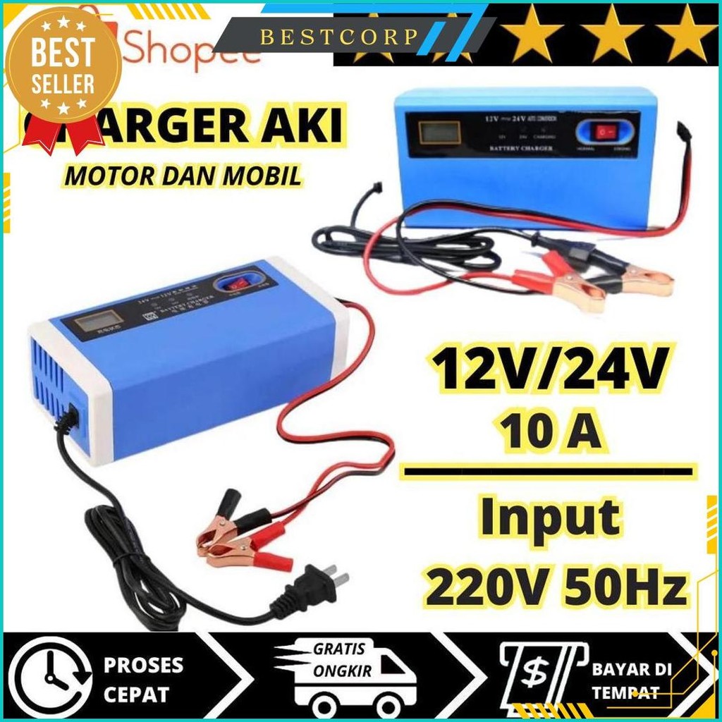 Charger Aki Mobil Motor 10A Casan Charger Accu 12Volt 24Volt 12V 24V Kering Basah Carger Aki 12V 24V