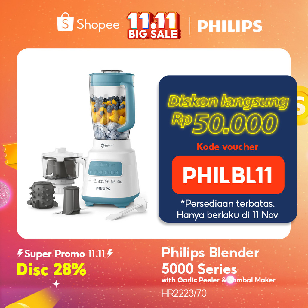 Blender Philips Plastik 2 liter - 5000 Series HR2223/70 - Blender jus - Blender bumbu philips (Chopp