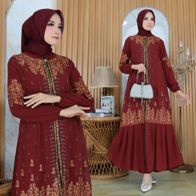 Gamis Muslim GAMIS ABAYA TURKI TERBARU CANTIK TERMURAH REALPICK MOTIF BORDIR BUNGA KECIL KHANZA