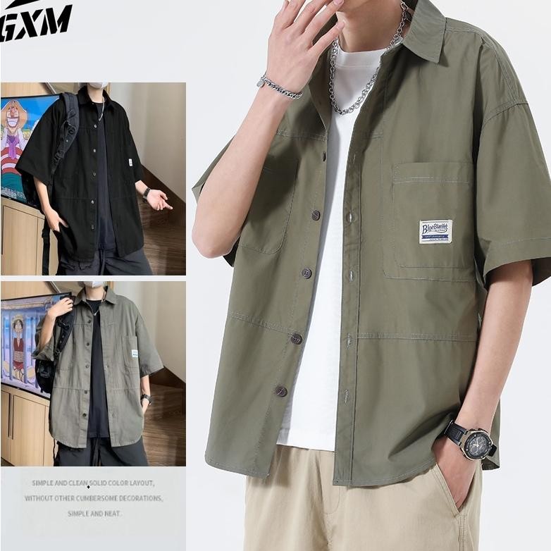 Sr - Kemeja Pria Lengan Pendek Oversize Hijau Kemeja Hitam Style Kemeja Polos Lengan Pendek T Shirt 