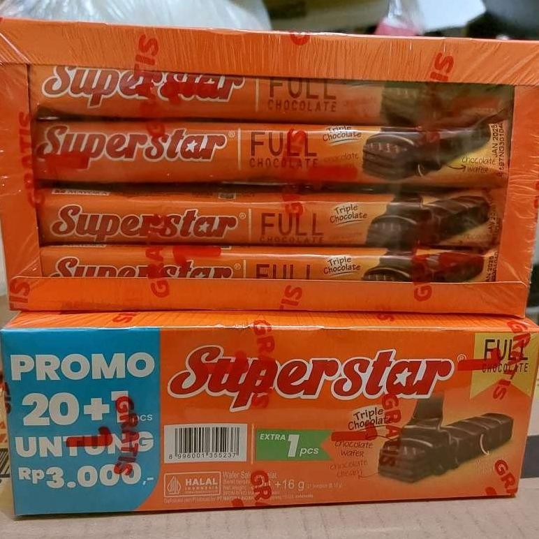 

Superstar 16 Gram / Superstar Triple Chocolate Isi 20 Pcs / Wafer Coklat Superstar Super Star Per Box Isi 20 Pcs X 16G