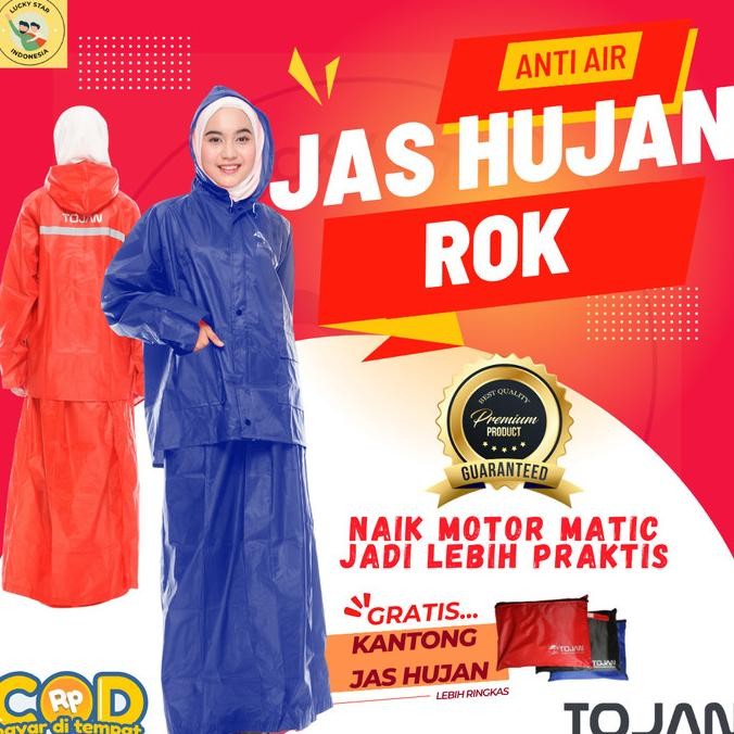 HRG DISKON Jas Hujan ROK Mantel Pria Wanita Hijab Muslimah Anti Rembes Praktis XL