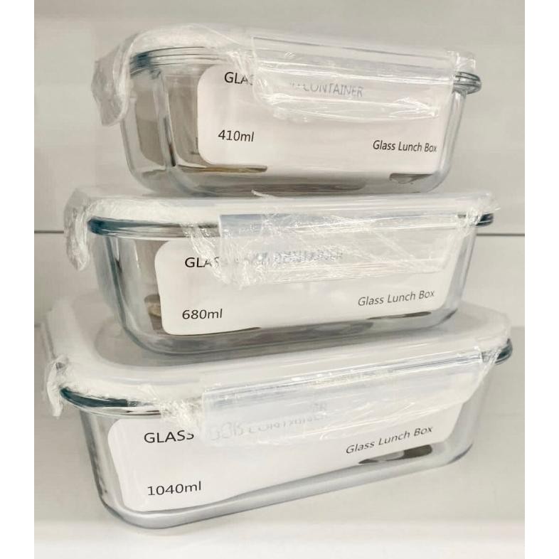 GLASSLOCK LUNCH SET/TEMPAT MAKAN WADAH KACA/FOOD STORAGE CONTAINER3in1