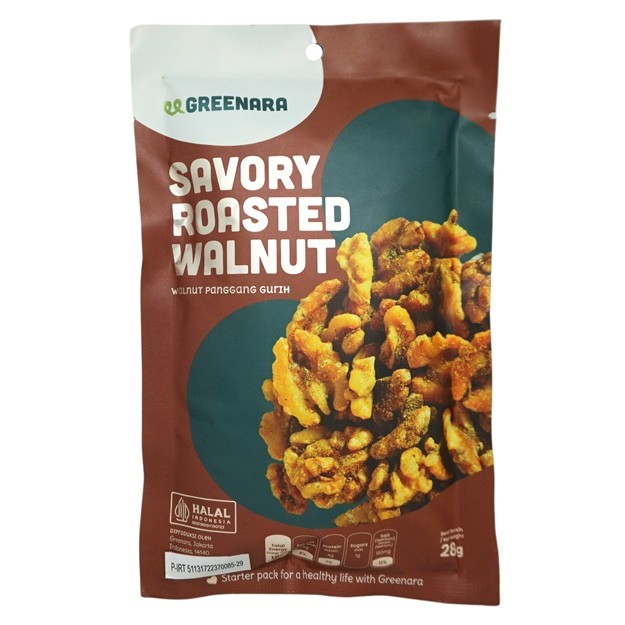 

S20506 GREENARA SAVORY ROASTED KACANG WALNUT 28GR SACHET MAJU BERSAMA (20241115)