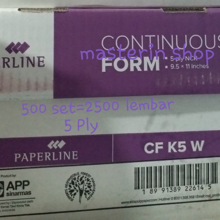 

Kertas Komputer /Continous Form 9.5"x11" 5 Ply(K5 FULL)Merek PAPERLINE