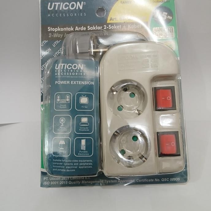 STOP KONTAK ARDE UTICON 2 LUBANG SAKLAR / SWITH MASING MASING + KABEL 1111T