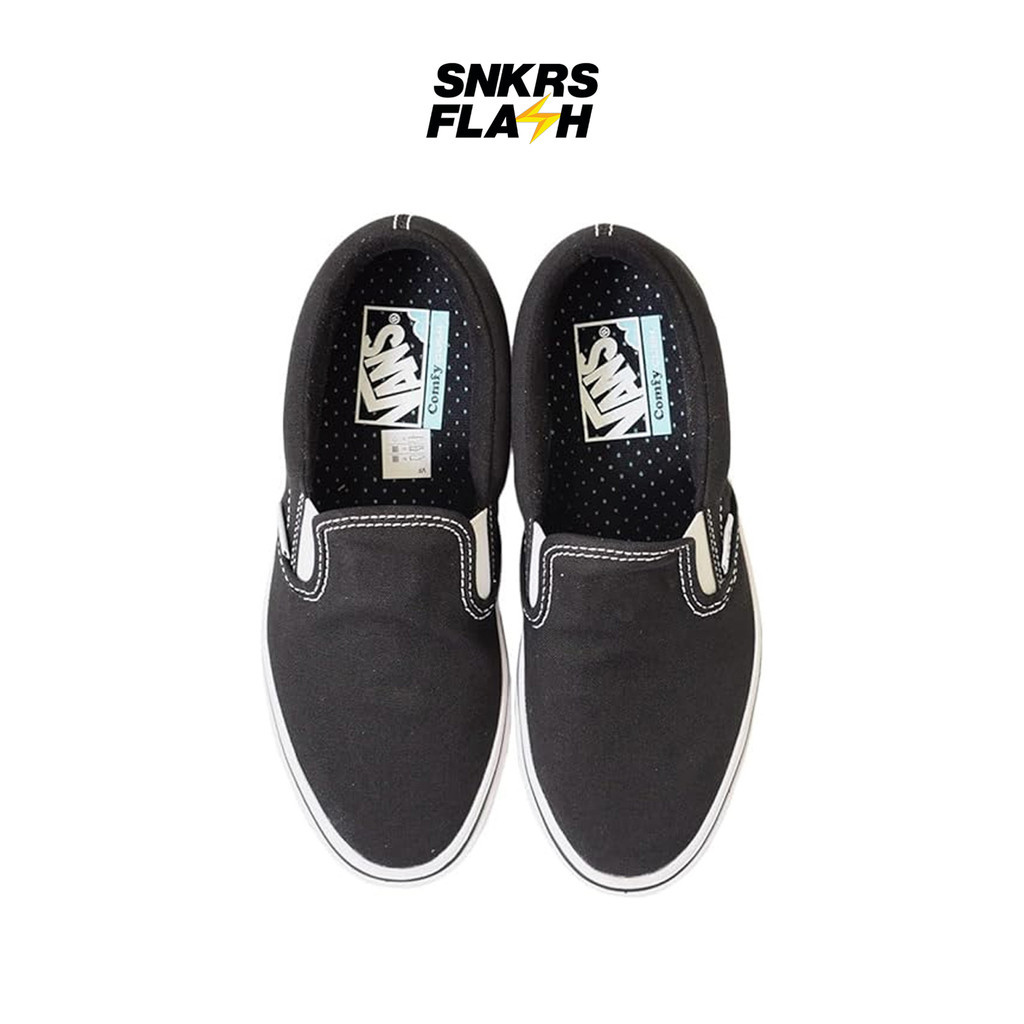 VANS Ua Comfycush Slip-On Classic Black True White Sepatu Sneakers Unisex - VN0A3WMDVNE - Size 40.5
