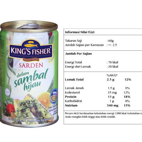 

Paket 6 Pcs King'S Fisher Sarden Ni Sambal Hijau Makanan Kaleng 155G