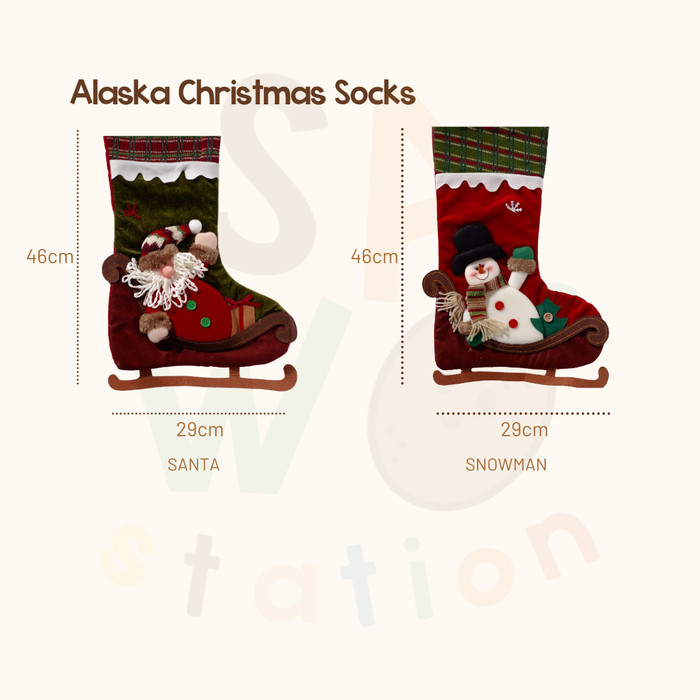 Alaska Christmas Socks Kaos Kaki Hiasan Natal Pajangan Boneka Stockings Large Jumbo Gift Rusa