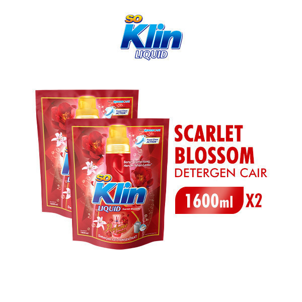 Soklin Deterjen Cair Perfume Merah Scarlet Blossom Pouch 1600 ml x2