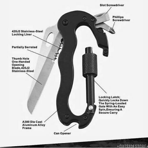 Alat Multifungsi Carabiner Pisau 5 in 1 Multifungsi Survival Kit Pengait Outdoor