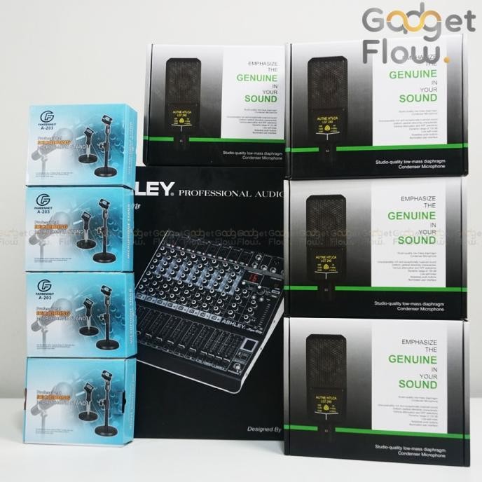 Paket Podcast 4 Orang Mic Microphone Lg240 Mixer 8 Channel Ashley