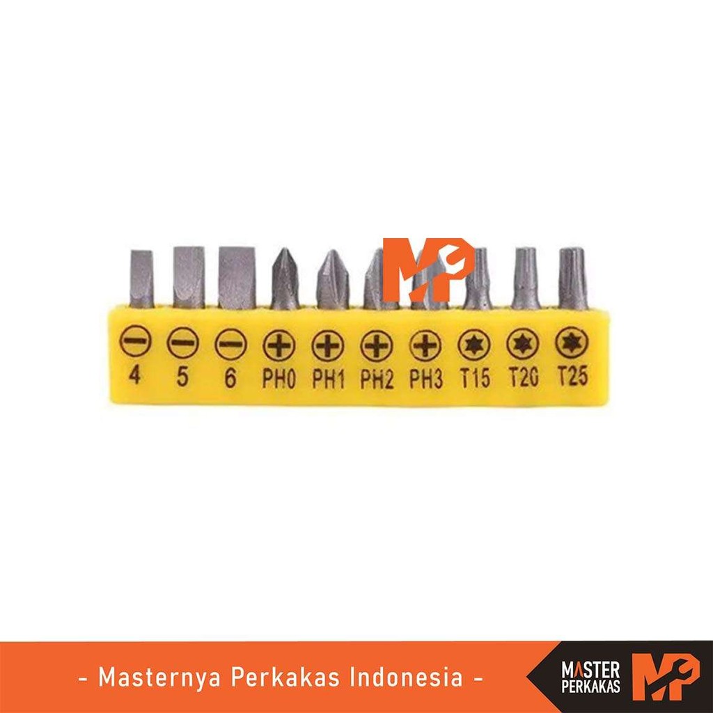 MP Obeng Mata Set 10pcs 6.35mm AD86 / Screwdriver  Bit Bor Cordless / Kepala Hex Soket Mini / Plus M