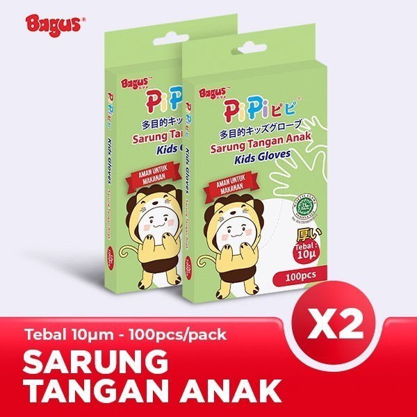 [Twin Pack] Bagus PiPi Sarung Tangan Plastik Anak 10 Micron 100 Pcs/Pack Food Grade - 100% HDPE & BP