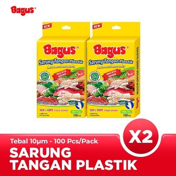 [Twin Pack] Bagus Sarung Tangan Plastik 10µ Micron 100 Pcs/Pack - Sarung Tangan Multifungsi, 100% HD