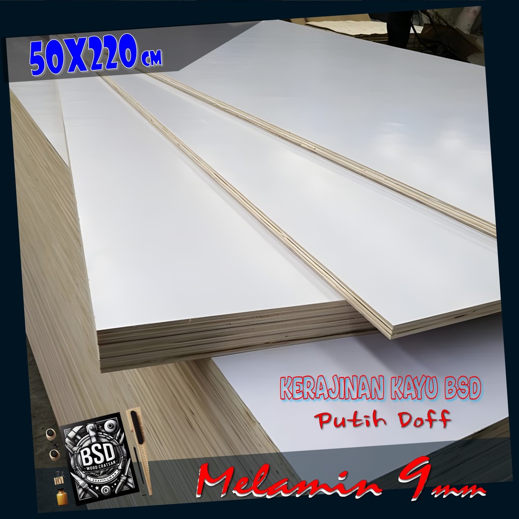 Triplek Melamin Putih 9mm 50x220 cm ( 220x50 cm | ISI 2 LEMBAR ) Melamin Putih Doff