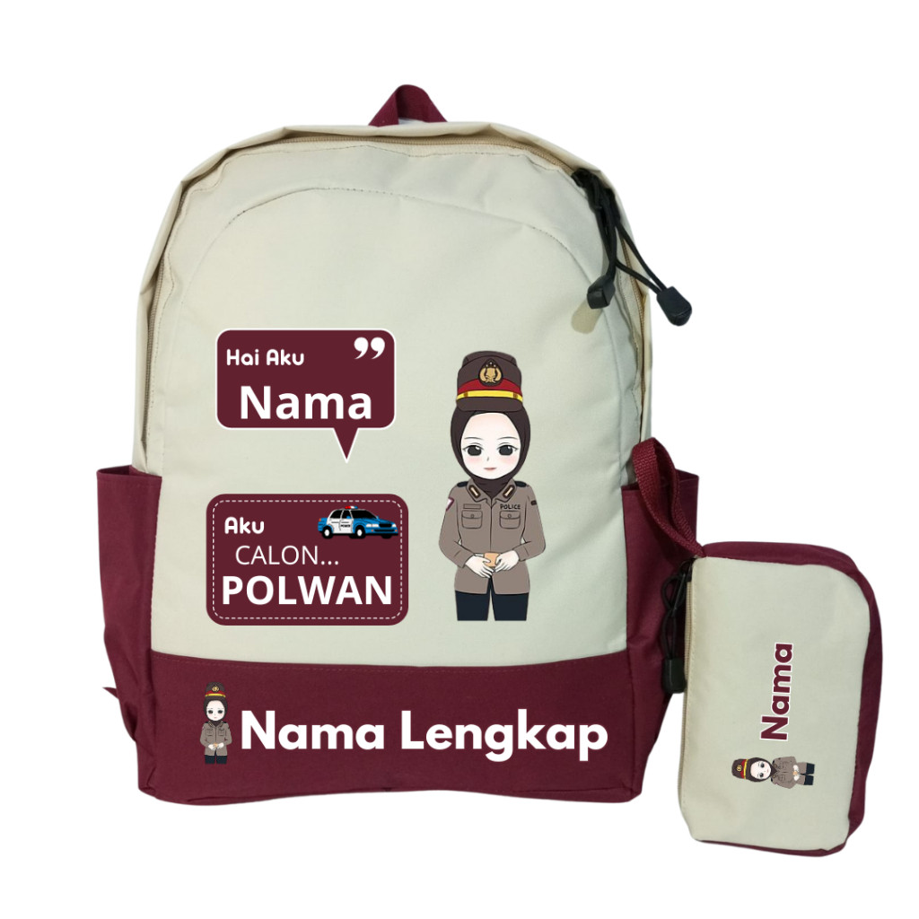 Tas Anak Custome Cita-cita - Polwan Hijab- Gratis Request Karakter + Nama