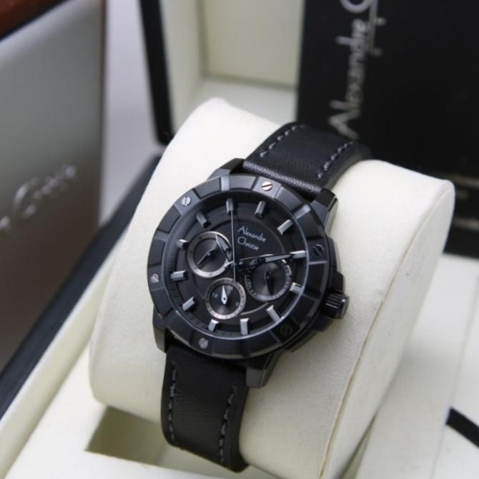 JAM TANGAN WANITA ALEXANDRE CHRISTIE AC6609 AC 6609 BLACK TALI KULIT