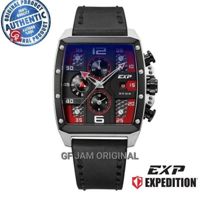 JAM TANGAN PRIA EXP EXPEDITION E6636 E 6636 SILVER RED BLACK LEATHER
