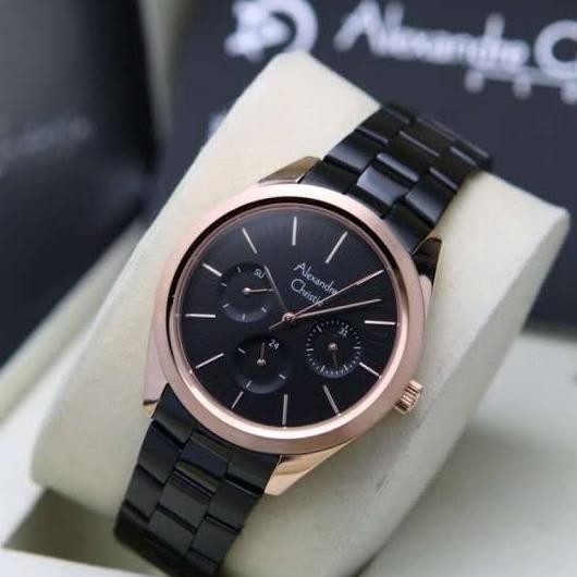 ALEXANDRE CHRISTIE AC2817 AC 2817 BLACK ROSEGOLD JAM WANITA ORIGINAL