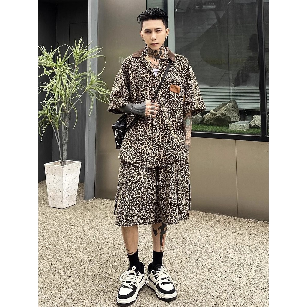 Setelan Kardigan Vintage Lengan Pendek Pria, Setelan Dua Potong Celana Pendek Jalanan Klub Malam Gay